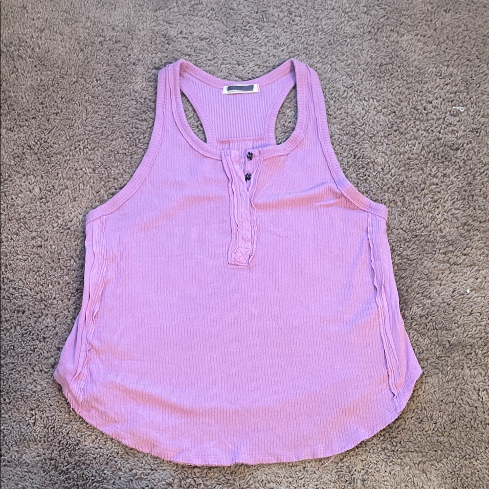 We The Free Ribbed Henley Racerback Tank - lilac